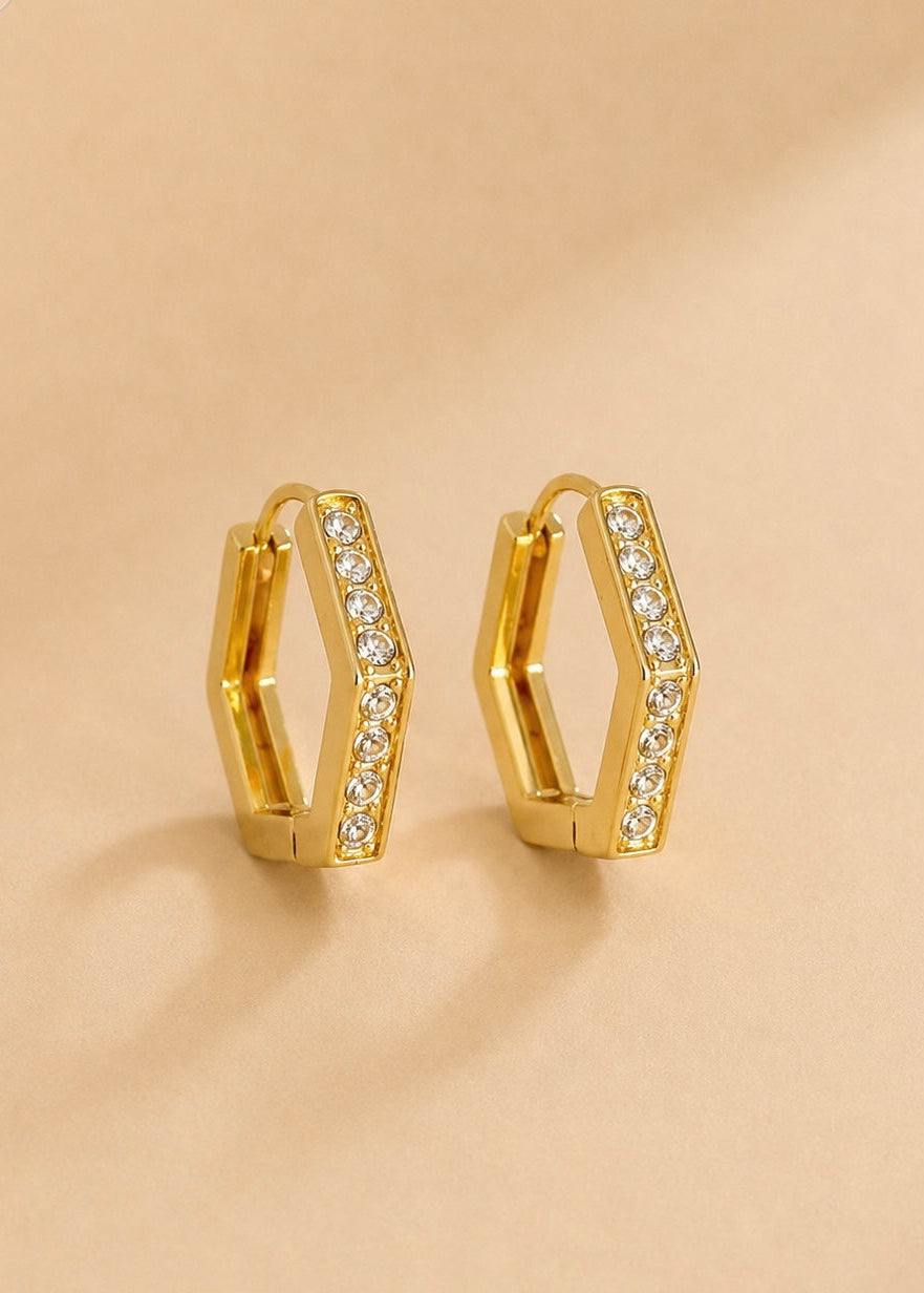 Hexagon Edge Crystal Hoop Earrings