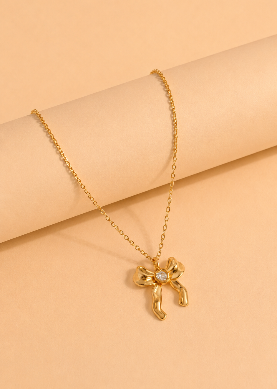 Dimensional Bow Charm Necklace