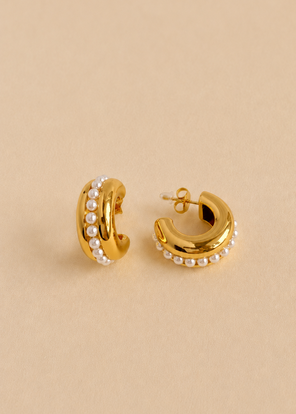 Pearl Edge Domed Hoop Earrings