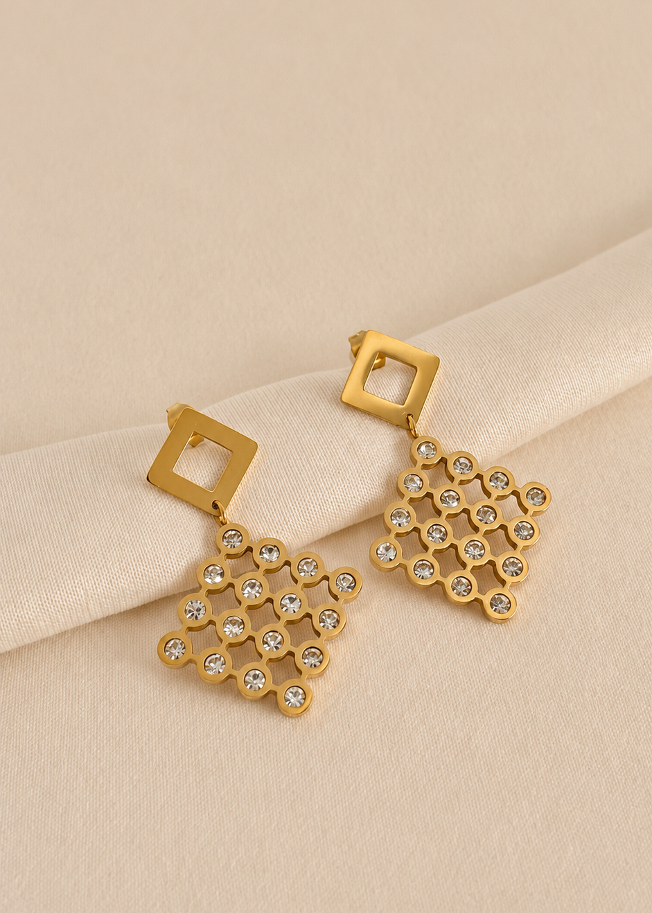 Diamond Lattice Crystal Drop Earrings