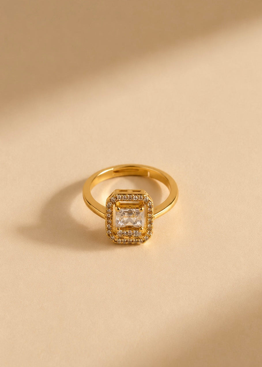 Deco Square Halo Ring