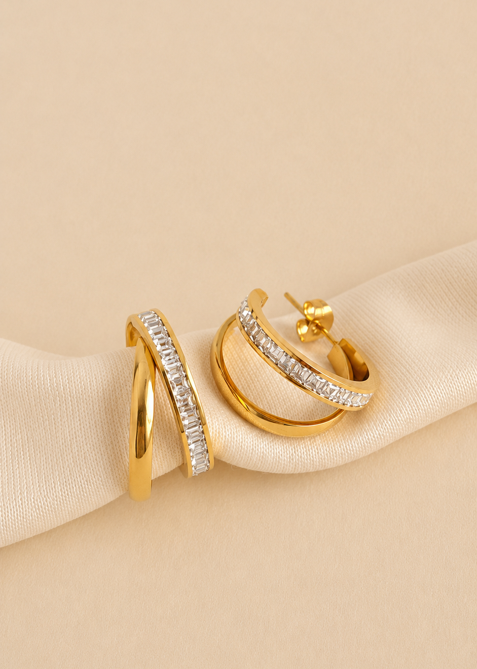 Triple Row Baguette Hoop Earrings