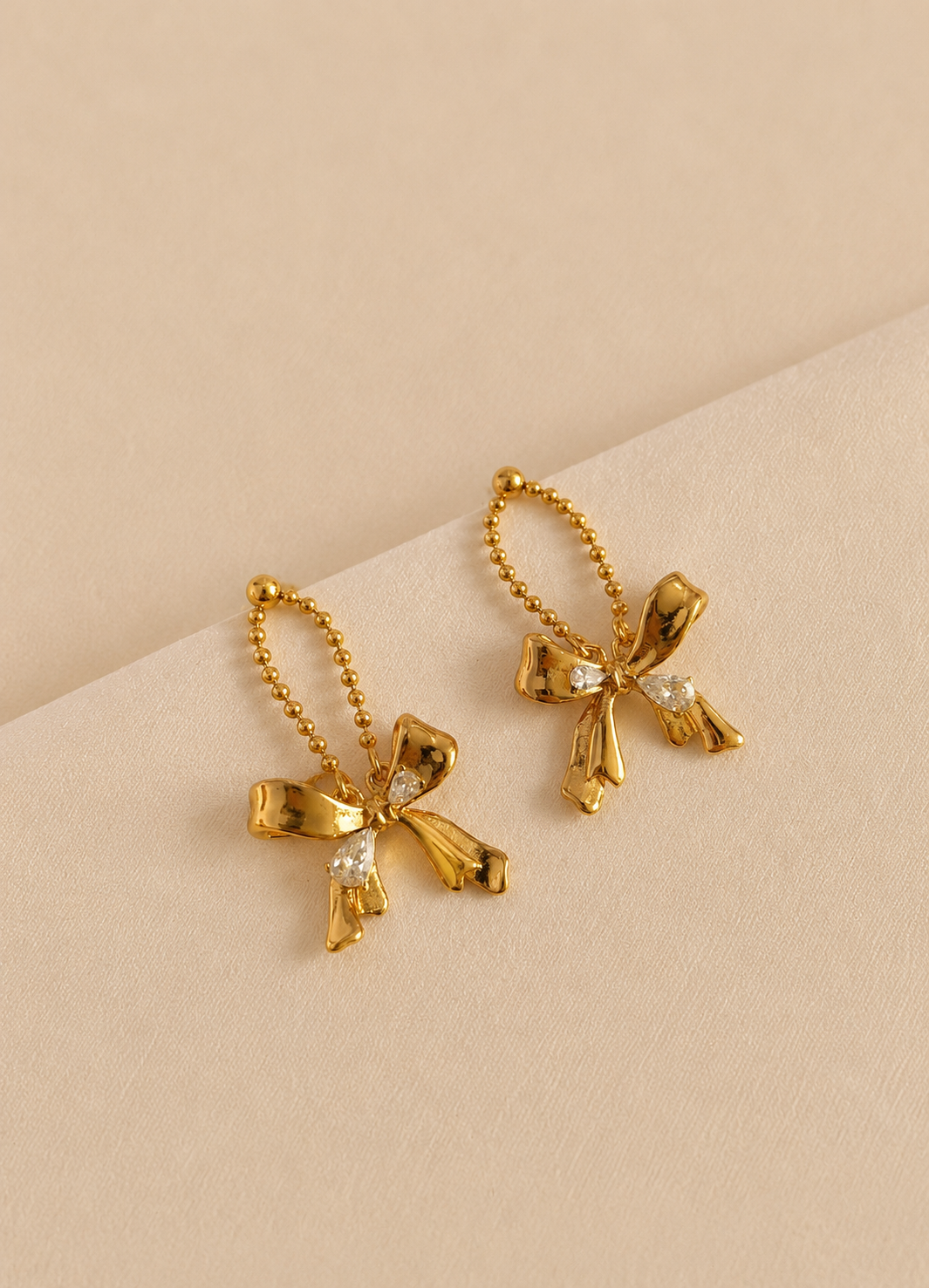 Ribbon Bow Crystal Drop Earrings