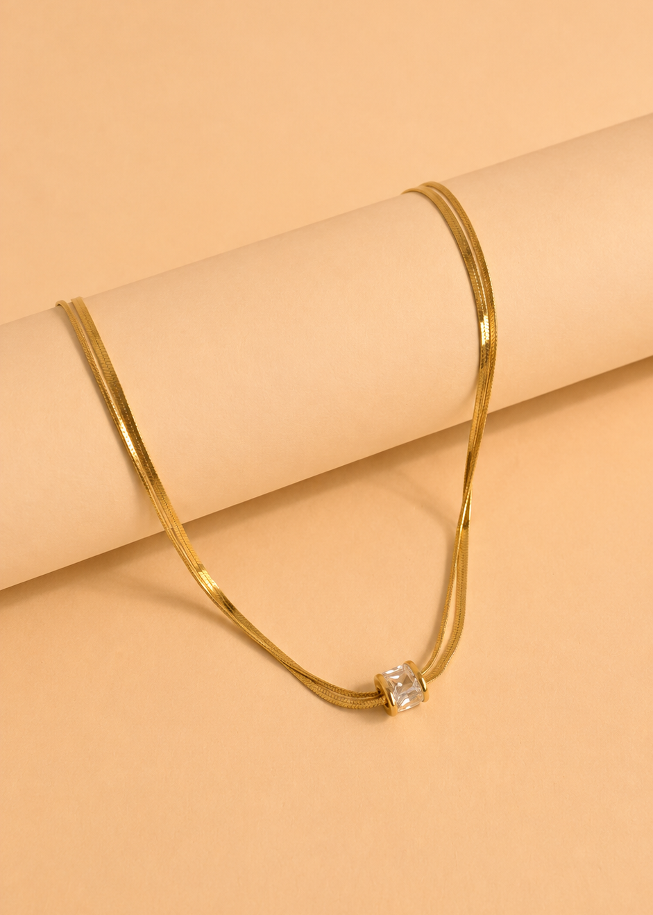 Dual Chain Crystal Cube Necklace