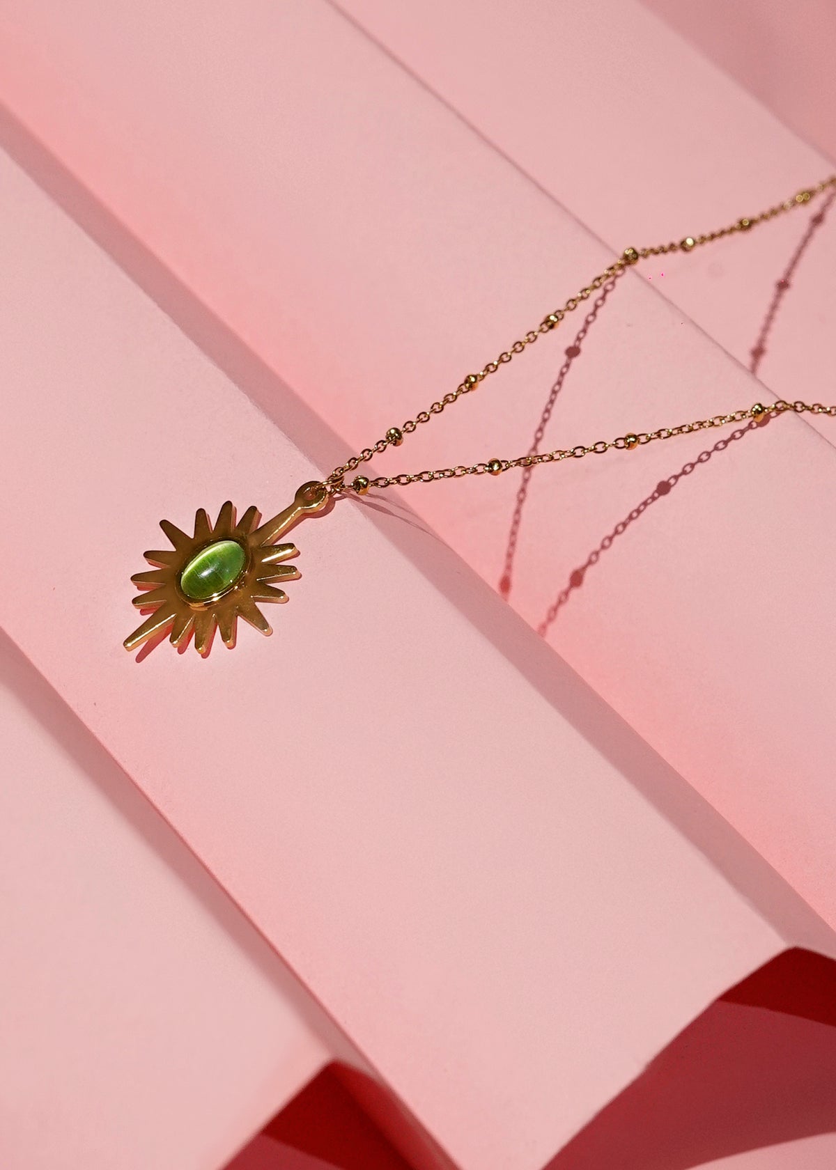 Green Sunburst Pendant Necklace