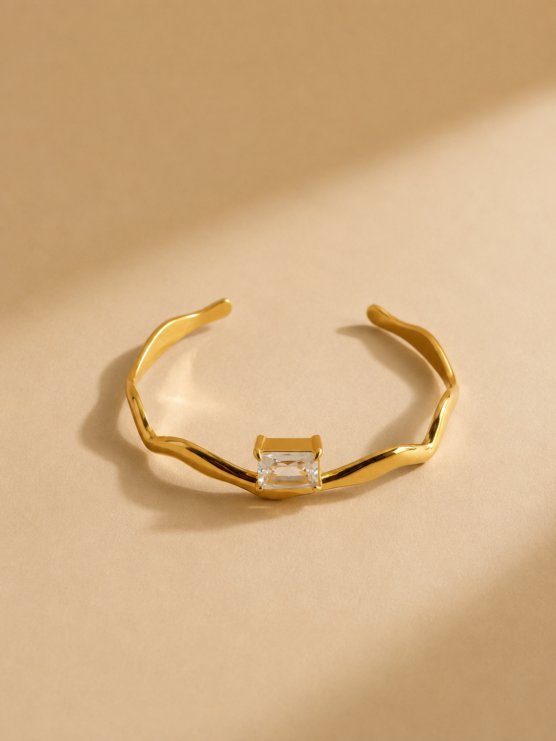 Sculpt Wave Emerald Cut Gold Cuff
