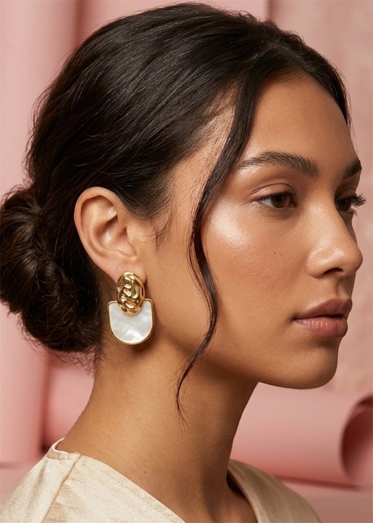 Gold & Pearl Geometric Drop Earrings