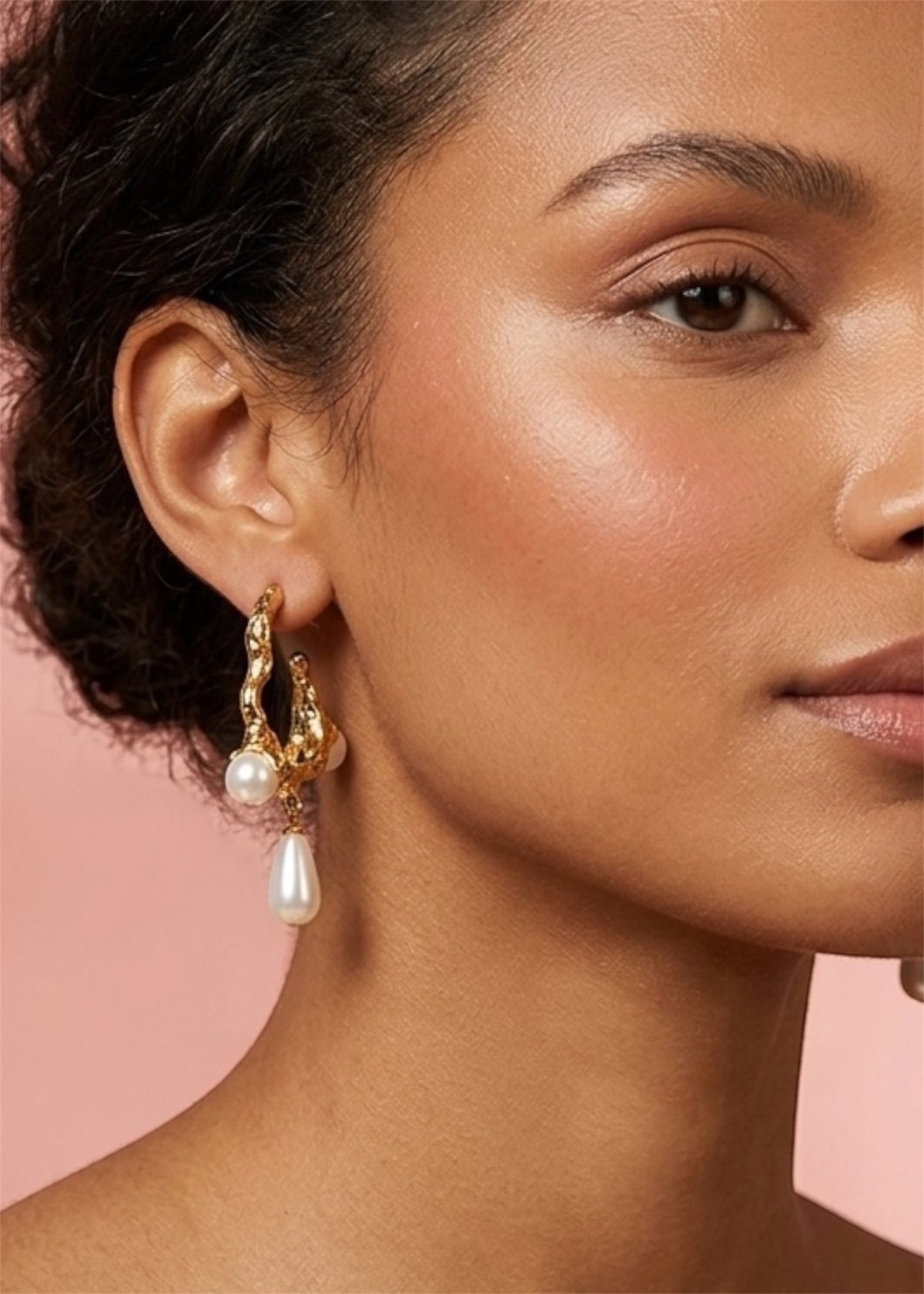 Pearl Drop Hoop Earrings