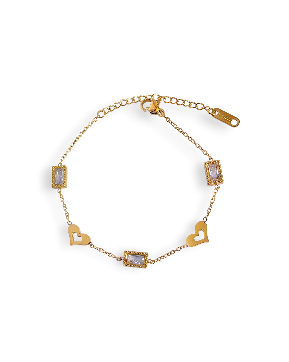 Baguette Crystal & Open Heart Bracelet