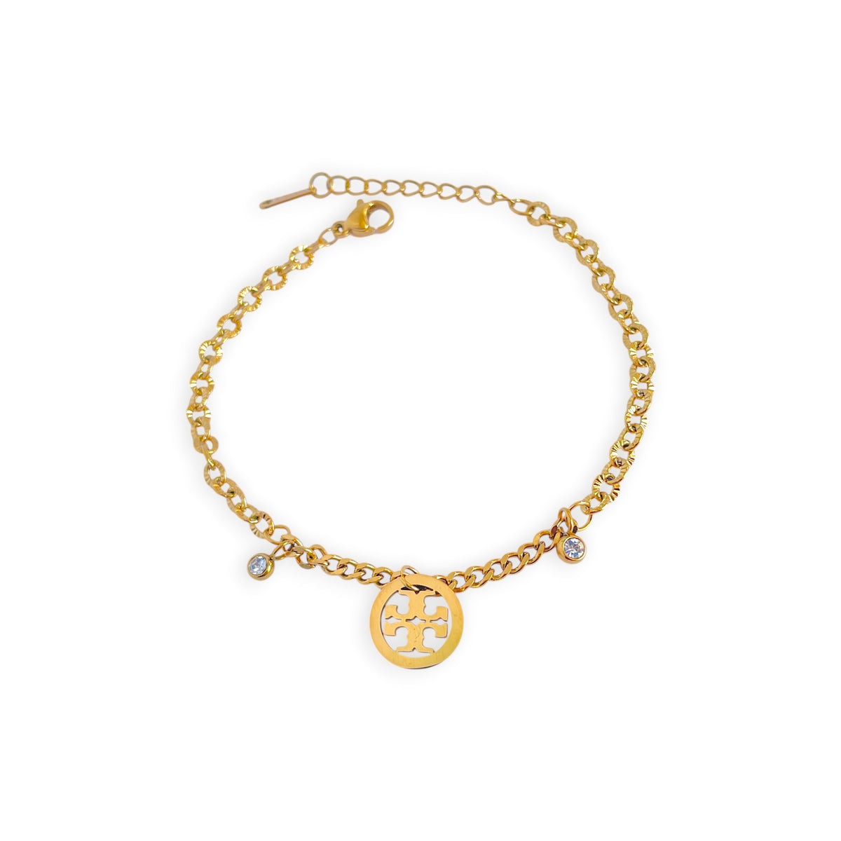 Etched Link Medallion Bracelet