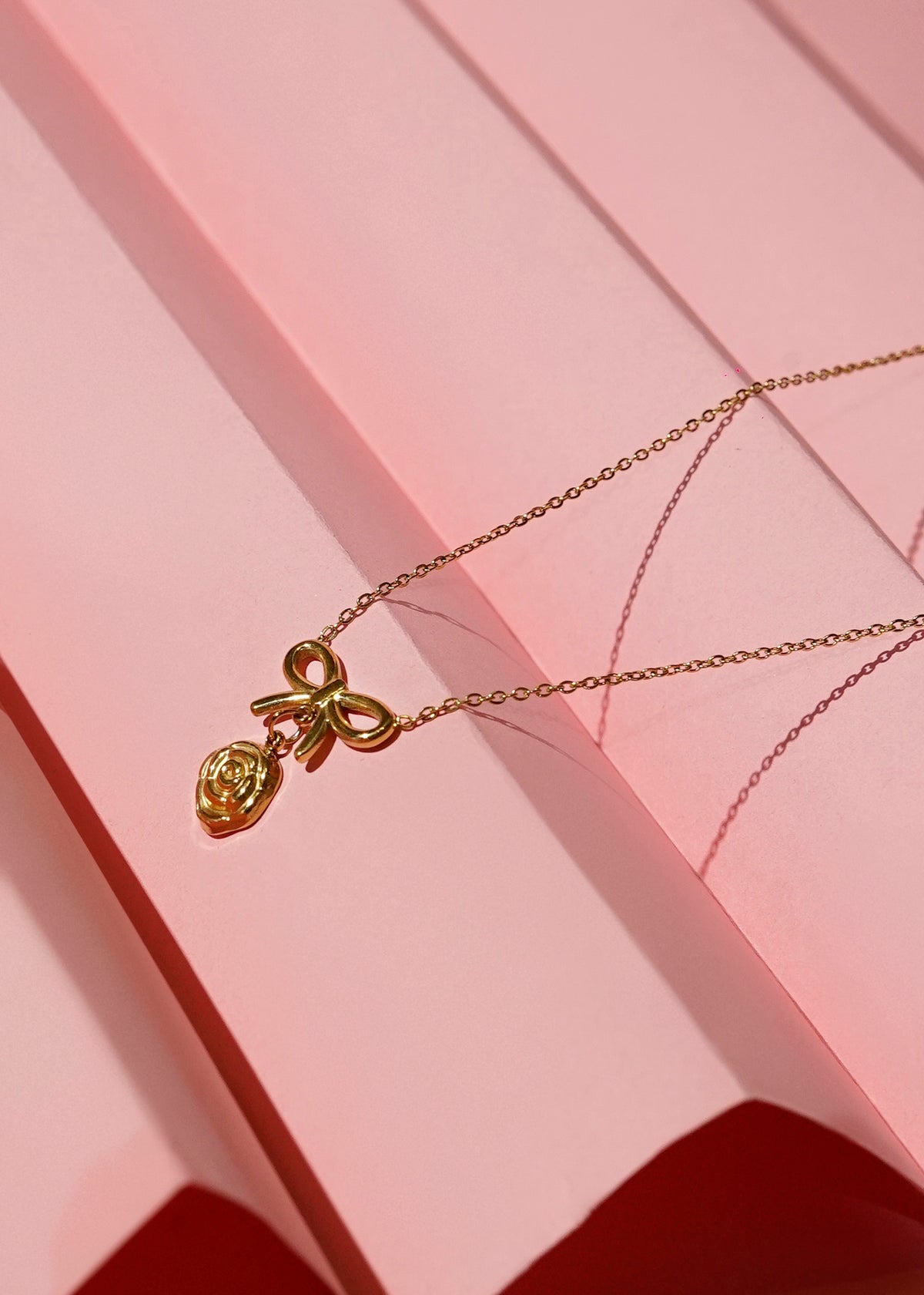Rose & Bow Charm Necklace