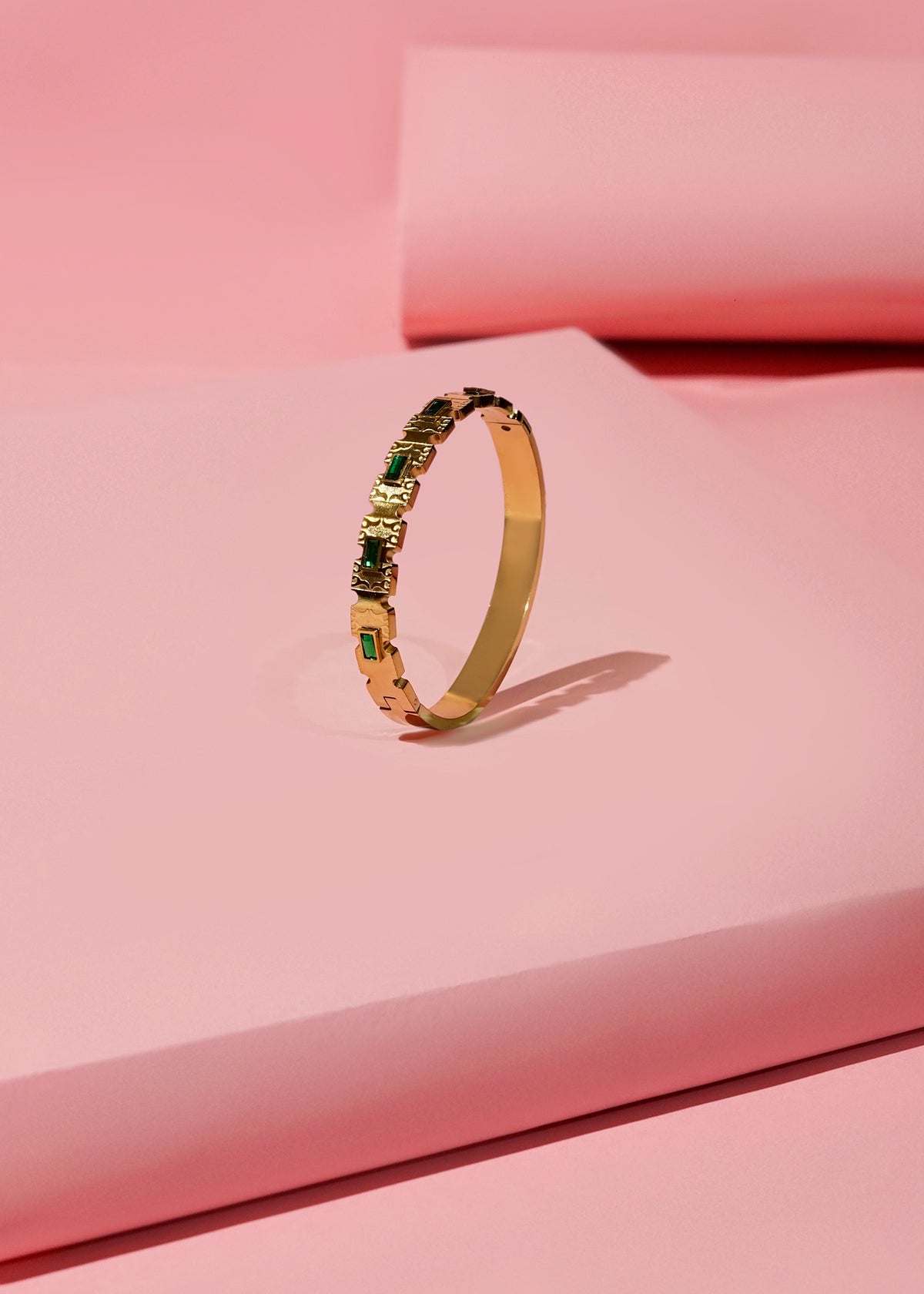 Textured Bangle with Green Stones