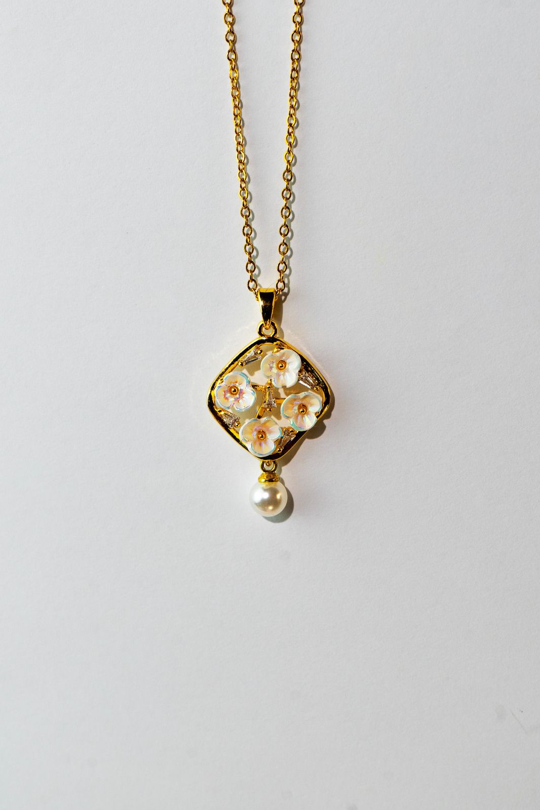Floral Pearl Drop Pendant Necklace