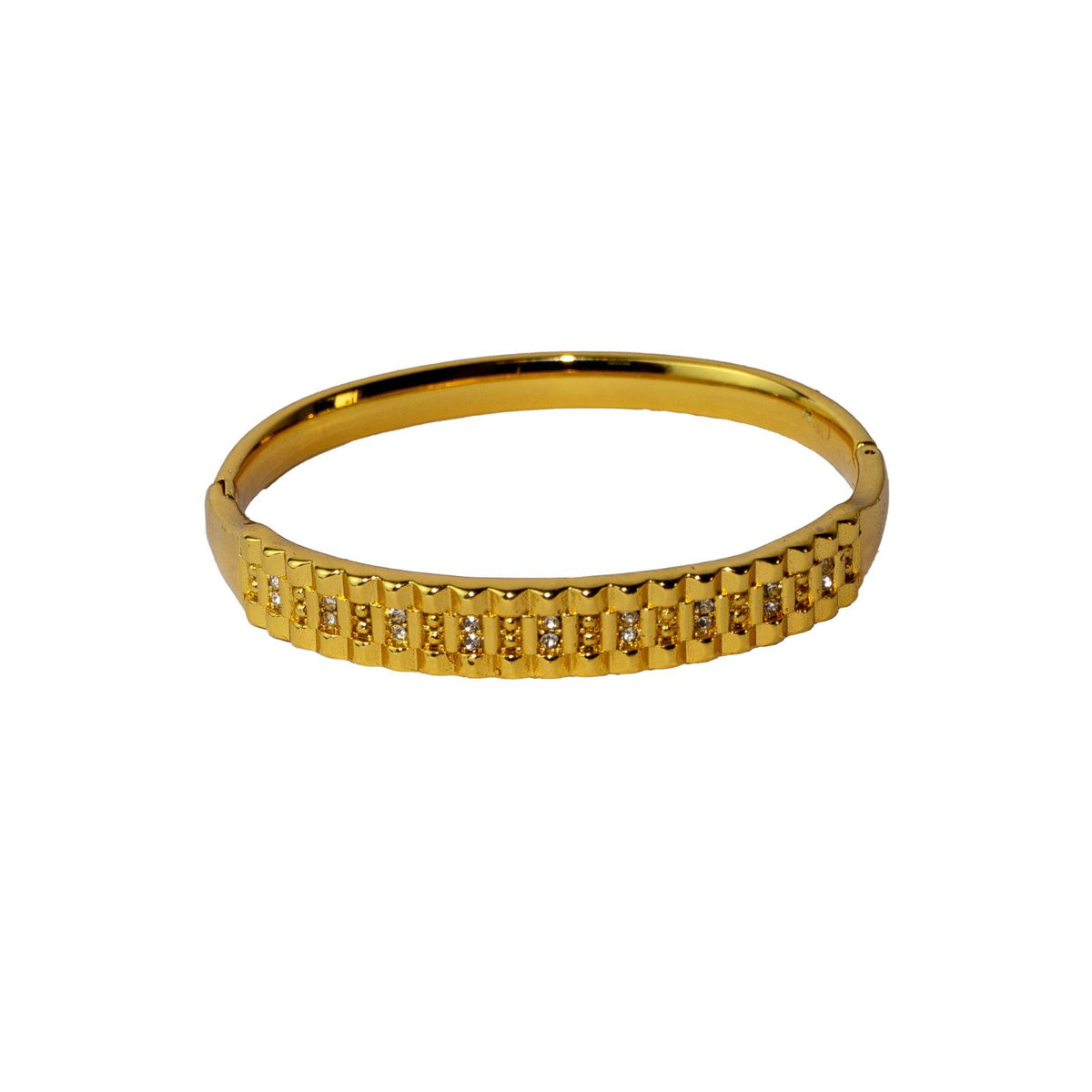 Gold-Tone Ribbed Crystal Bangle