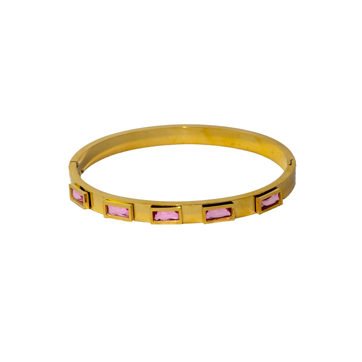 Gold-Tone Pink Baguette Stone Bangle