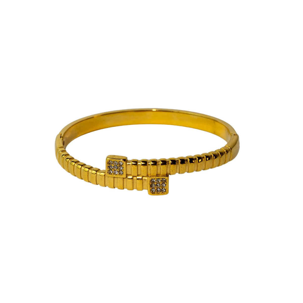 Gold-Tone Ribbed Bangle with Crystal Accent