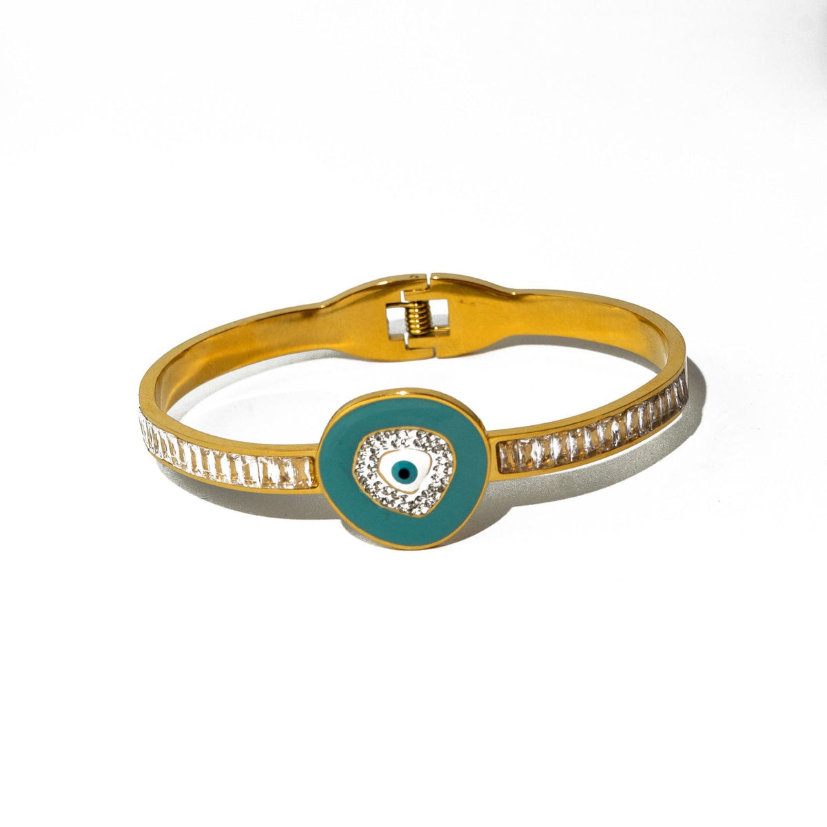 Gold-Tone Evil Eye Crystal Accent Bangle
